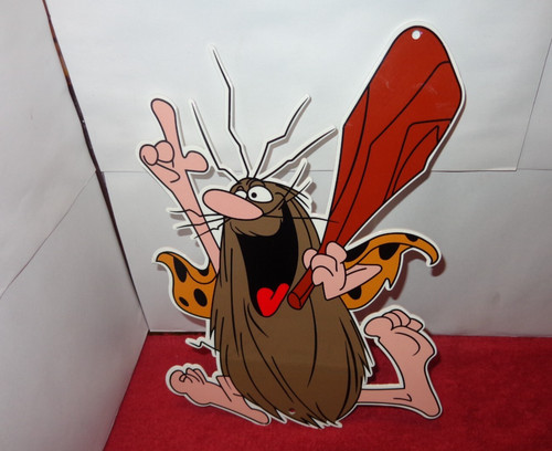 VINTAGE CAPTAIN CAVEMAN & THE TEEN ANGELS CAVEY CARTOON METAL GASOLINE OIL SIGN