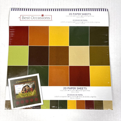 Best Occasions 20 12'' x 12'' Paper Sheets Cozy Cabin Fall Colors Scrapbook Craft