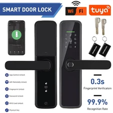 Smart Fingerprint Door Lock Keypad w/ Handle Password Card Electronic Deadbolt