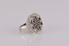 Sterling Silver Red Garnet Citrine Flower Dotted Hex Band Ring 12g 925 Sz: 6