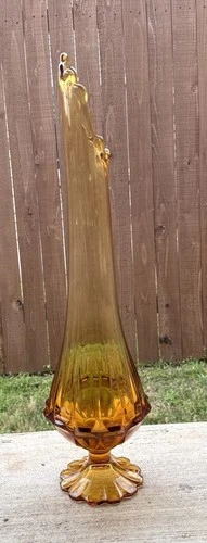 Vintage MCM Fenton Valencia 21 1/2 in tall Stretched Swung Honey Amber Vase