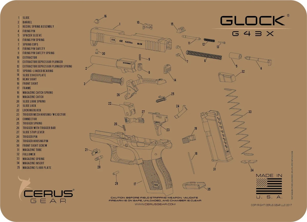 For Glock 43X Schematic Handgun Mat Cerus Gear FDE | eBay For Glock 43X Schematic Handgun Mat Cerus Gear FDE | eBay