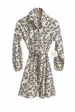 Elegant Vintage-Inspired Floral Mini Dress Beige & Black Romantic Luxe Style S/M
