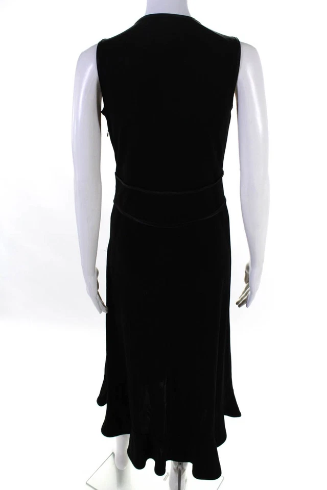 Vestido vaquero midi sin mangas tejido cuello en V satinado negro talla mediana ABS para mujer Foto 3 de 4