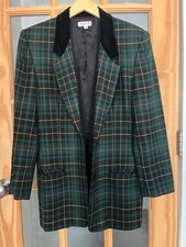 Vintage 90s y2k Talbots Green Red Gold Tartan Plaid Long wool Blazer Jacket 10