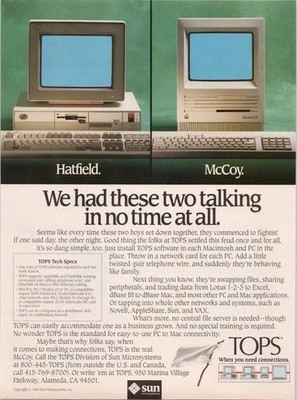 TOPS Sun Microsystems Magazine Ad 1989 IBM PC Apple Macintosh Computer