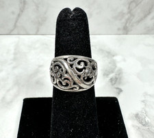 Sterling Silver Domed Wide Band Ring with Open Scroll Design - Vintage - Size 6