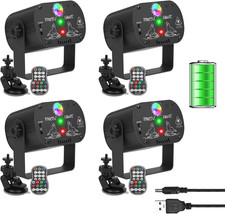RGB LED Disco Lights 4-Pack with Remote - Battery-Powered Party Projector