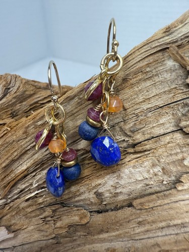 Sundance Lapis, Garnet, Carnelian Dangle Earrings - Picture 2 of 7