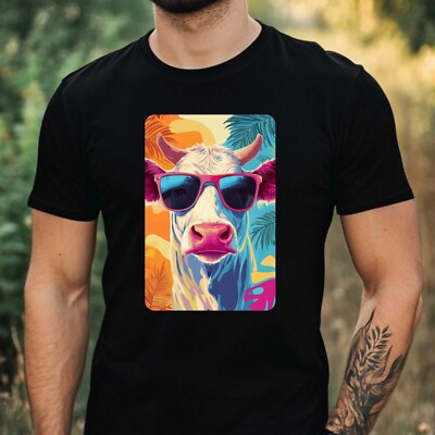 Mens Cow Sunglasses Cotton T-Shirt Size XS to 5XL