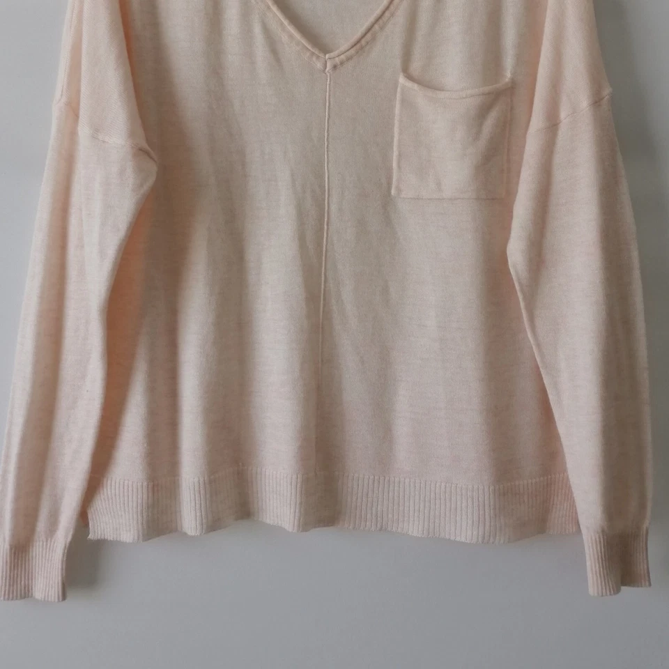 Suéter Pullover Cuello en V Rosa Melocotón Prendas de Punto Fino de Algodón para Mujer Talla L Foto 3 de 4