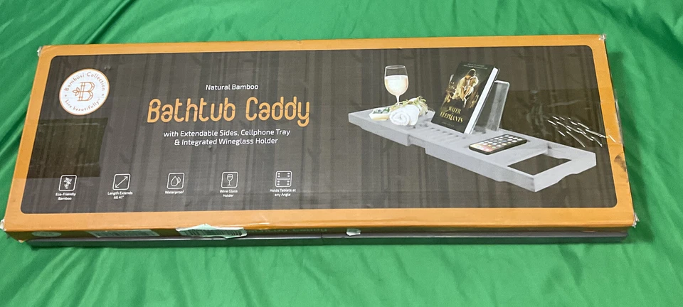 Bandeja de baño de bambú mesa bañera carrito bandeja sobre la bañera estante baño soporte escritorio Foto 2 de 4