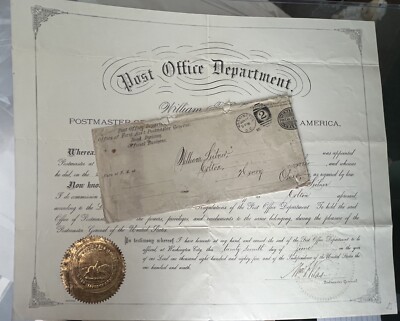 1885 Postmaster Certificate of Appointment Colton Ohio Post Office Dept.
