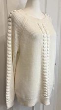 CROWN & IVY Womens Textured Sweater Petite L Pullover Cozy Classic Preppy White
