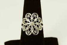 925 Sterling Silver Size 8.5 Flower Design W/Swirls Artisan Ring 2.9 G RIN8642 