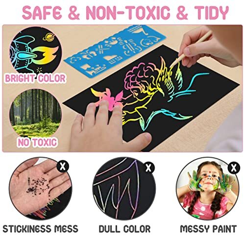 117 Teile Regenbogen Kratzpapier Kunst Set Magic Kratzpapier für Kinder DIY Basteln - Bild 5 von 7