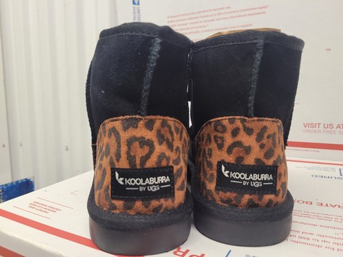 Koolaburra by UGG Girls Black Suede Ankle Boots US 1  Cheetah Print - Picture 4 of 12