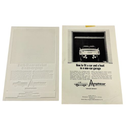 Rare Vintage Amphicar Ad Mat Mold With Original Print Ad For Dealers