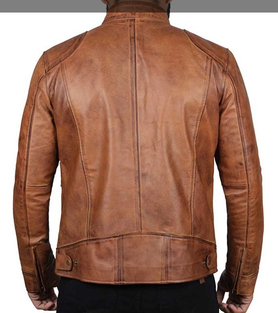 NWT Dodge Men Sheepskin Leather Jacket Tan Color Biker Style
