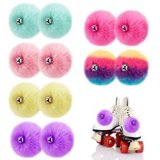 Roller Skate Pom Poms with Bells - 12pcs Tie-on Ice Skate Pompom Puff Balls F...
