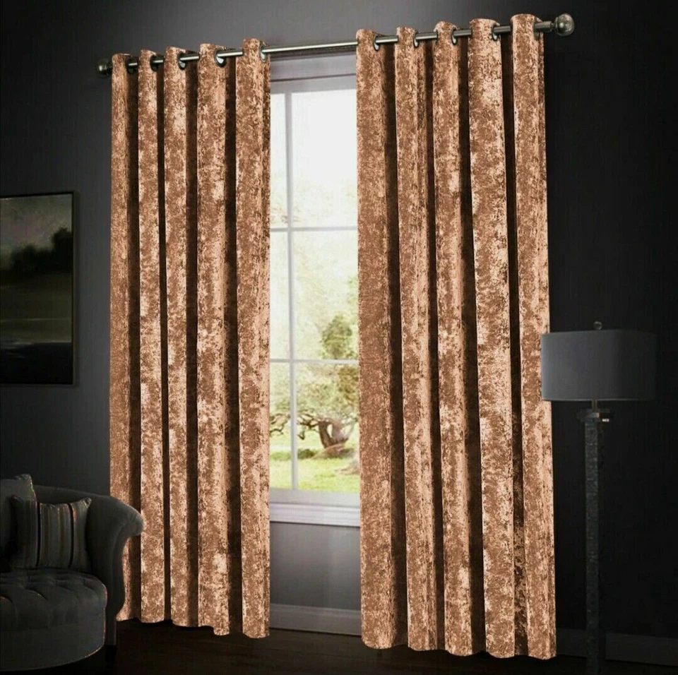 Sienna Crushed Velvet Curtains PAIR of Eyelet Ring Top Fully Lined Ready Made UK - Image 2 of 4