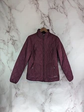 Eddie Bauer Puffer Jacket Women Small Red Maroon Coat Quilted Packable No Hood