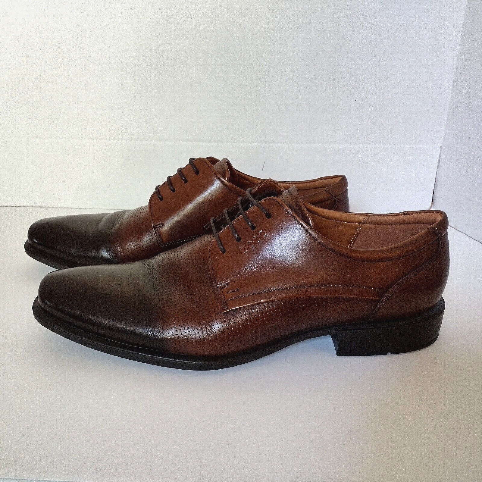 SAOLA Scarpe Ecco Derby Uomo EUR 47 US 13 13 5 EW Vamp Forate Punta Piana Ombra Marrone