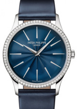 Patek Philippe Ladies Calatrava 18k W/G 4997/200G-001 Blue Dial Diamond Bezel