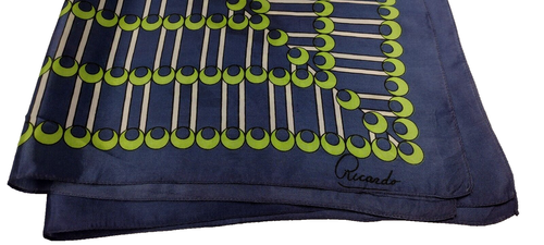 Sciarpa raso blu vintage POP ART verde MODERNISMO RICARDO SGARGIANTE STILE CUBANO