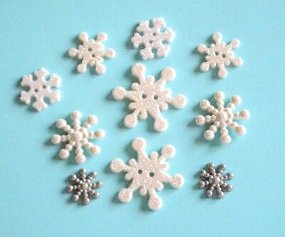 Winter Sparkle / Snowflake Craft Embellishments / Flat-Back / Buttons Galore 