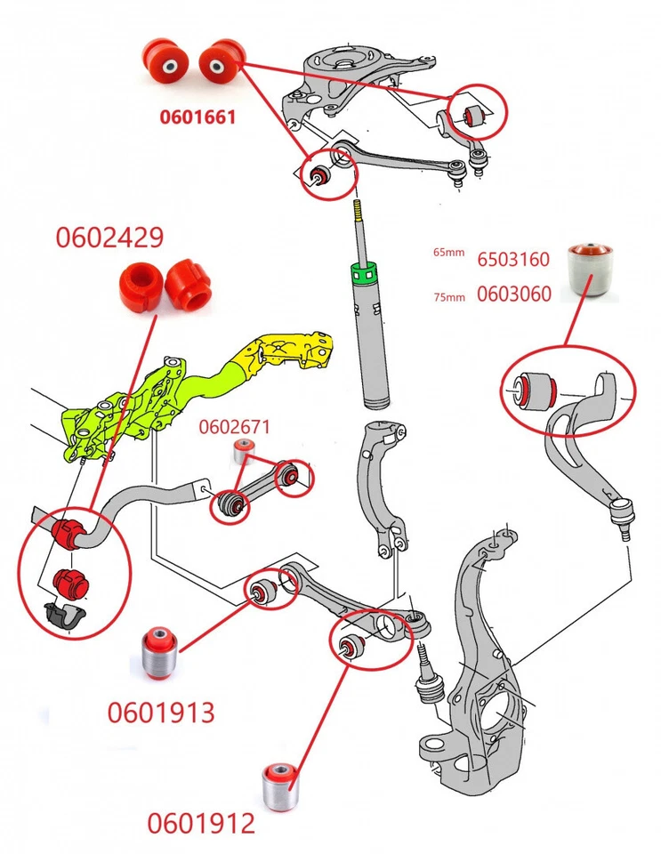 AUDI A6 C7 (2011-2018) Kit boccole sospensione anteriore ProFlex in polietilene - Immagine 2 di 2