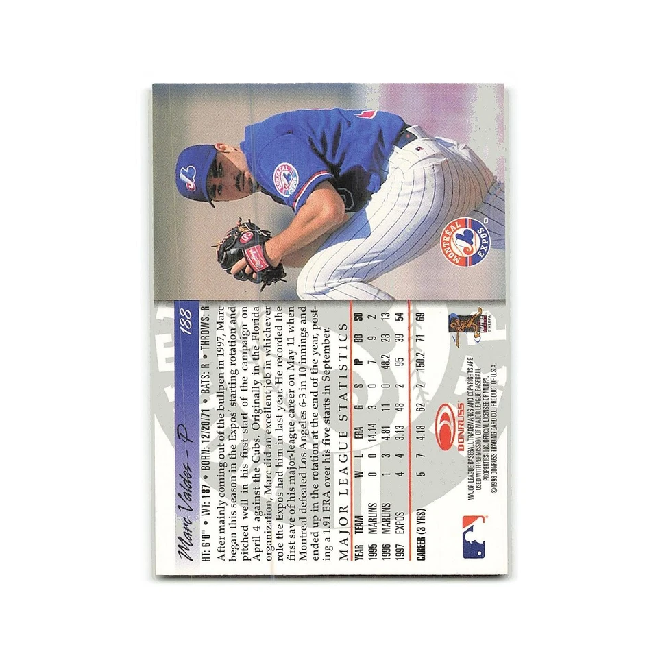 Marc Valdes Rookie 1998 Donruss #188 Montreal Expos Baseball Card NM - Image 2 of 3