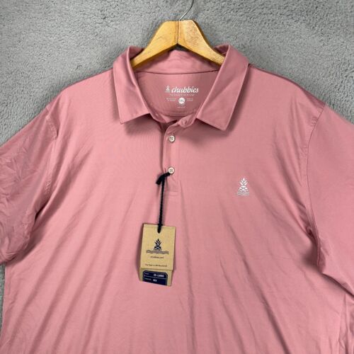 Chubbies The Faded Rose Polo Shirt Mens 2XL Pink Performance Golf Rugby Logo NEW