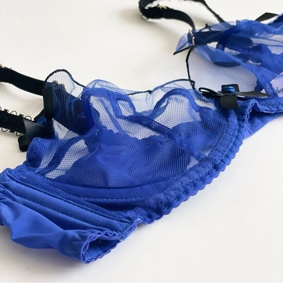 Бюстгальтер на косточках Agent Provocateur 34B Lorna Plunge без подкладки из сетчатого тюля синий черный - Изображение 3 из 4