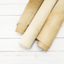 Solid Light Brown Tan Hair On Cowhide Leather Sheets Off White