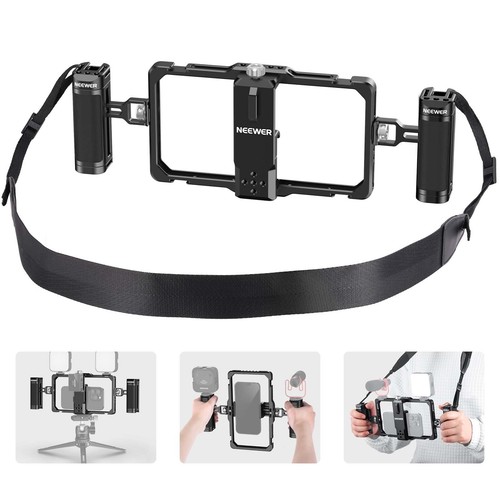 PA009S Upgraded Phone Vlog Cage Video Rig Stabilizer with Shoulder Strap