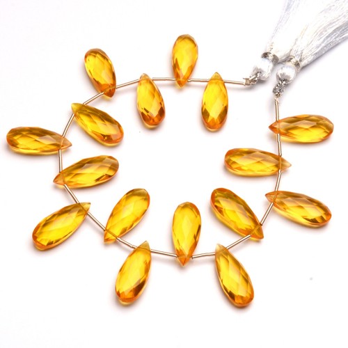 Golden Citrine Color Hydro Quartz Faceted 20x8 mm Pear Shape Briolette Beads 7" - Picture 6 of 7