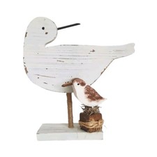 Rustic Wooden Bird Sculpture Hand Painted Distressed Carved Wood Folk Art 10.75"