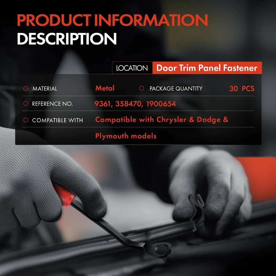 30 piezas clips de retención de sujetadores de panel de moldura de puerta de metal para Dodge Chrysler Plymouth Foto 2 de 4
