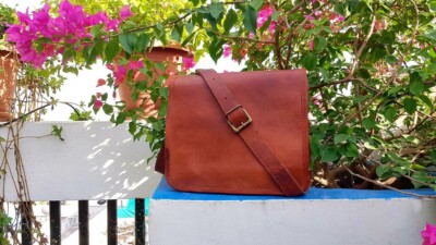 Vintage Men's Handbag Shoulder Bag Goat Messenger Bag Leather Briefcase