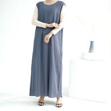 Plain Women Muslim Abaya Underdress Long Maxi Dress Dubai Kaftan Arab Gown Islam