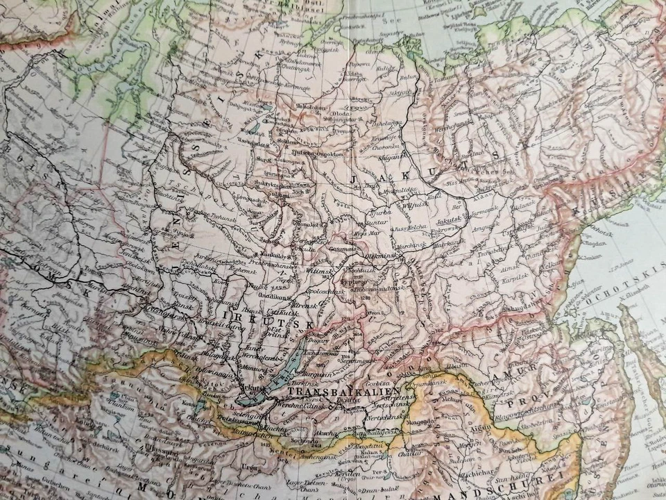 Mapa vintage de Siberia 1905 Ural Sakhalin Irkutsk Rusia original C10-8 Foto 2 de 2