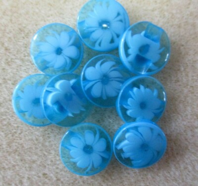 10 STCK. 12 MM FLACH EISBLAU HARZ ACRYL BLUME KATZENAUGE LOCH RÜCKKNÖPFE