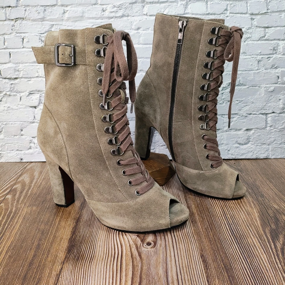 SAM EDELMAN Brown Belmont Peep Toe Lace Up Zip Ankle Booties US 9 *FITS Smaller* - Image 2 of 4