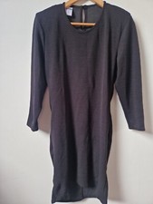 Vintage 90s Topshop Black Ribbed Dress With Shoulder Pads Size  14
