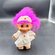 Russ Berrie Troll Doll Nurse Outfit Pink Hair Vintage 1990s Lucky Troll 5"