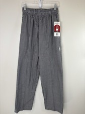 Chef Works Pants Black White Check Pattern Small Drawstring/Elastic Waist 26x31