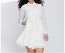 Lane Bryant Shirt Dress Tie Waist Collar Button Up White + Gold, Plus Size 28