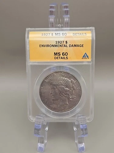 1927 $1 Peace Silver Dollar ANACS MS 60 - Environmental Damage
