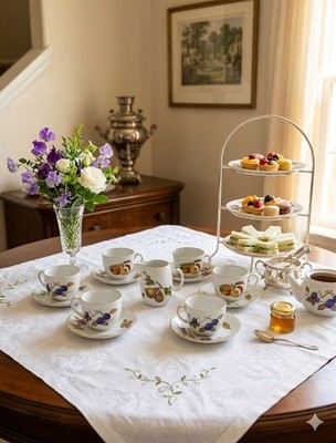 17 PC Royal Worcester Evesham Gold Tea Set Service For 8 + 1 Creamer - England